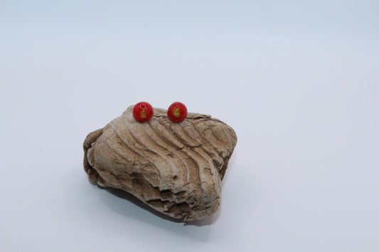 Pressed Yellow Wildflower Red Stud Earrings