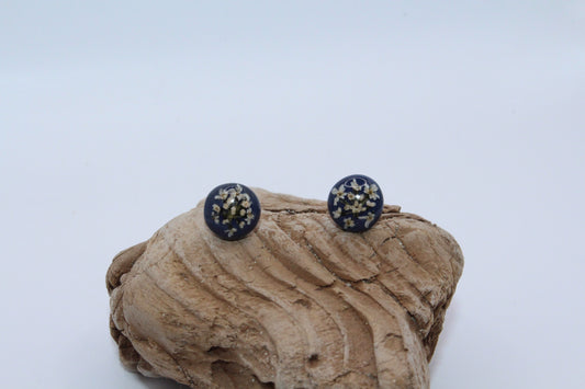 Pressed Queen Anne's Lace Royal Blue Stud Earrings