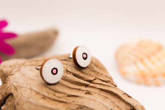 Handpainted 'Pink Dot' Wooden Earrings