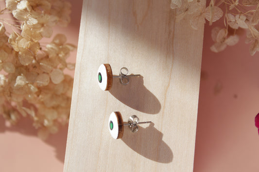 Handpainted 'Green Dot' Wooden Earrings