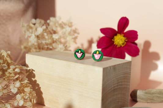 Handpainted 'Pink Tulips' Wooden Earrings
