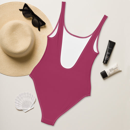 Lipstick Plain Colour One Piece Swimsuit