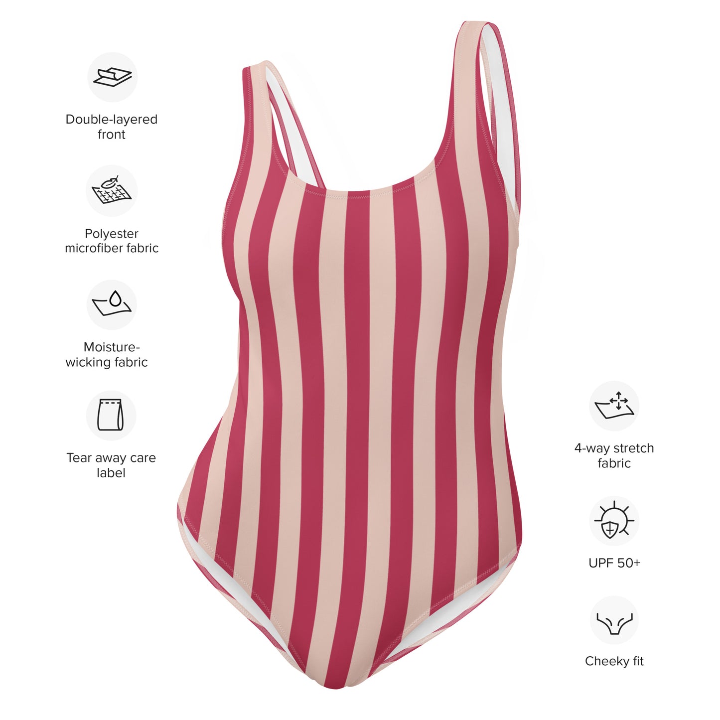 Viva Magenta Pale Dogwood One-Piece Swimsuit Vertical Striped