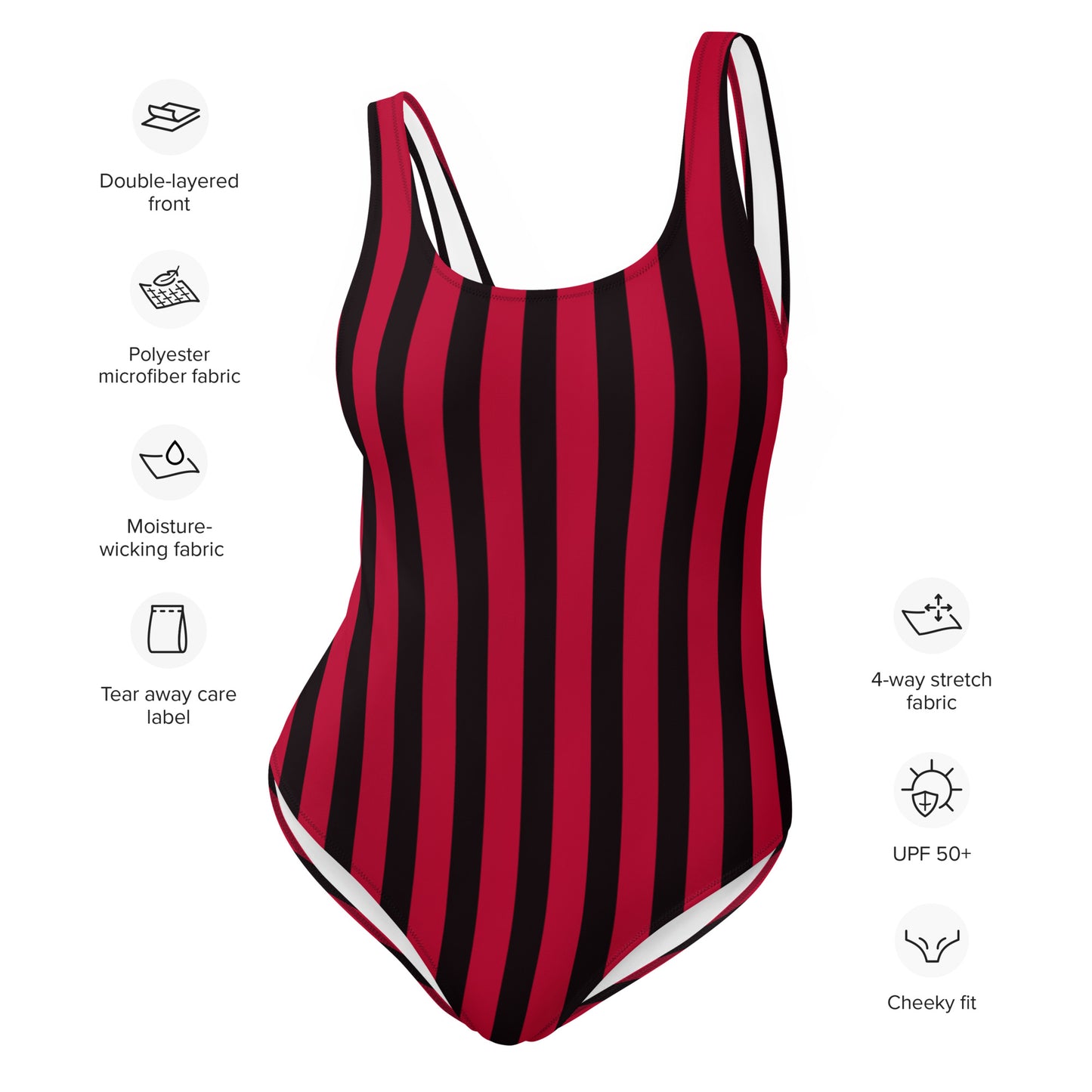 Black And Red Vertical Striped One Piece Swimsuit
