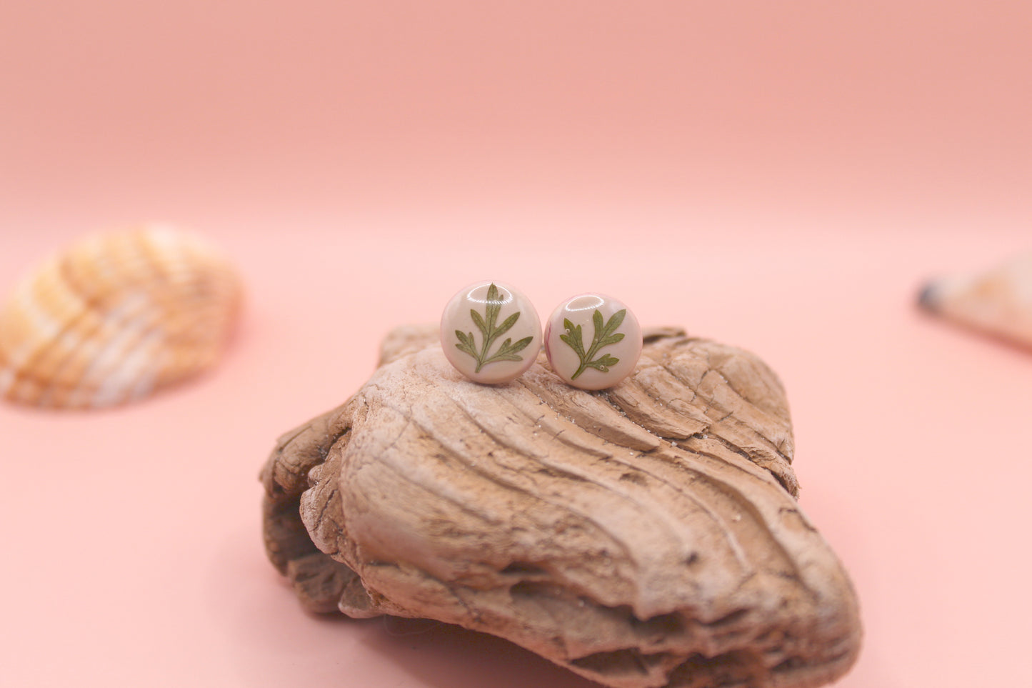 Pressed Cilantro Leaf Pink Stud Earrings