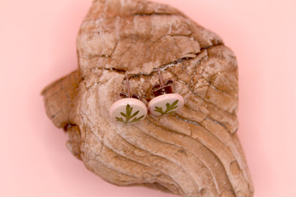 Pressed Cilantro Leaf Pink Stud Earrings