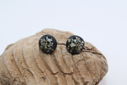 Pressed Queen Anne's Lace Black Stud Earrings