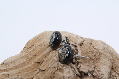 Pressed Queen Anne's Lace Black Stud Earrings