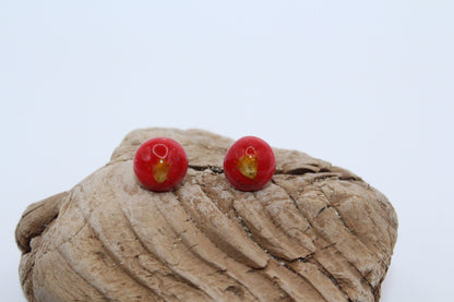 Pressed Yellow Wildflower Red Stud Earrings