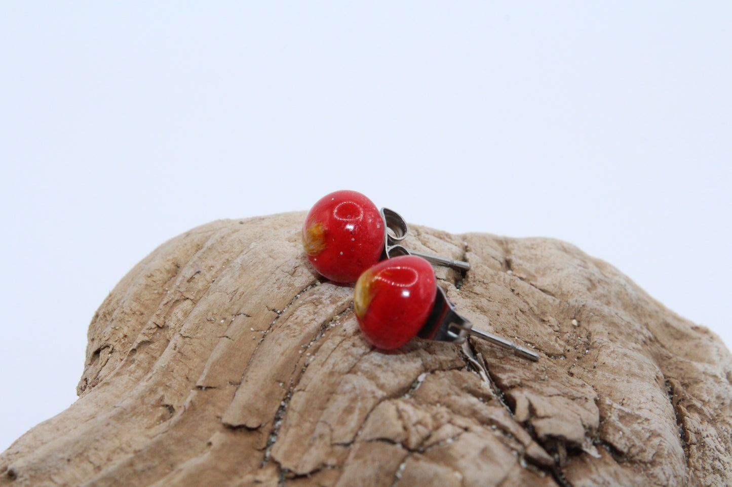 Pressed Yellow Wildflower Red Stud Earrings