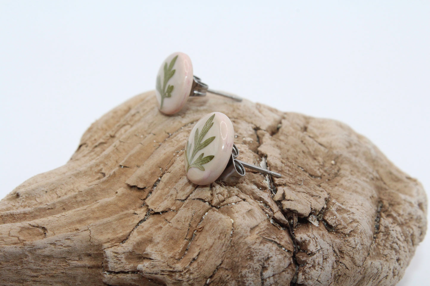 Pressed Cilantro Leaf Pink Stud Earrings