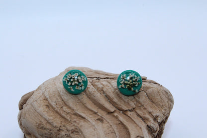 Pressed Queen Anne's Lace Turquoise Stud Earrings