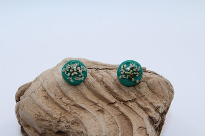 Pressed Queen Anne's Lace Turquoise Stud Earrings