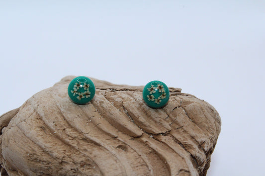 Pressed Queen Anne's Lace Turquoise Stud Small Earrings