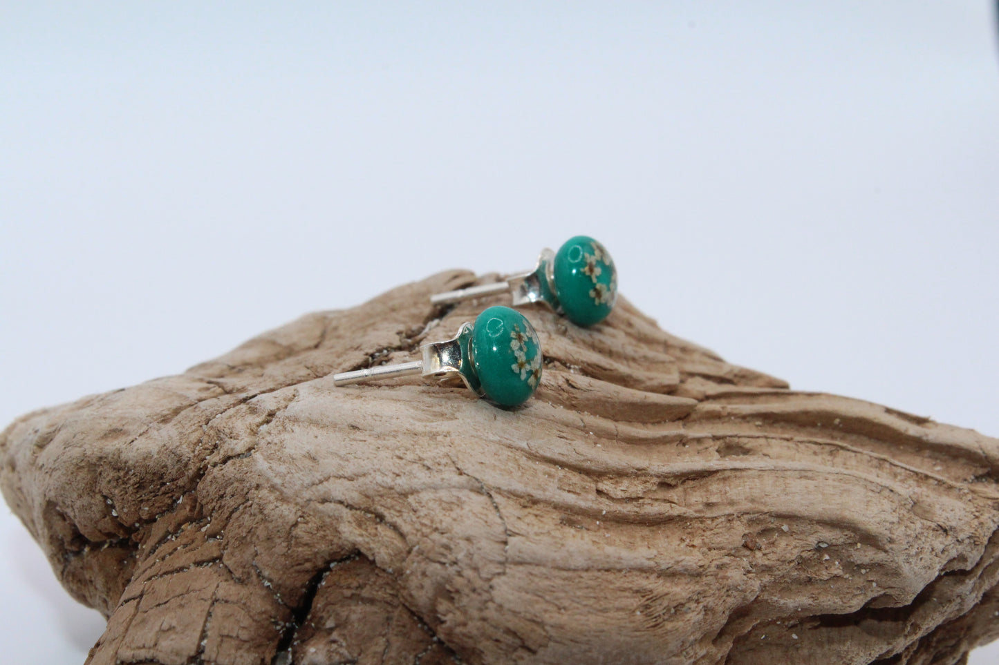 Pressed Queen Anne's Lace Turquoise Stud Small Earrings