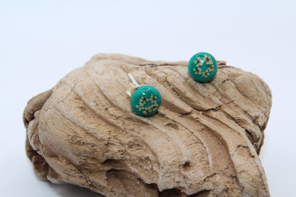 Pressed Queen Anne's Lace Turquoise Stud Small Earrings