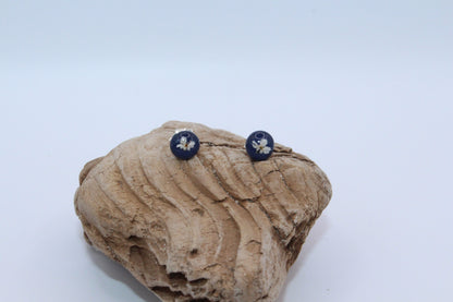 Pressed Queen Anne's Lace Royal Blue Stud Small Earrings