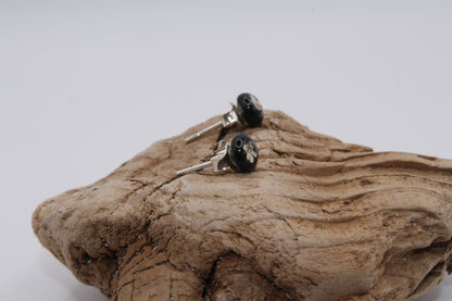 Black stud earrings with Natural Queen Anne's Lace Flowers