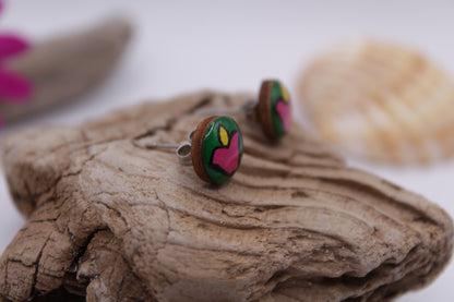 Handpainted 'Pink Tulip' Wooden Earrings