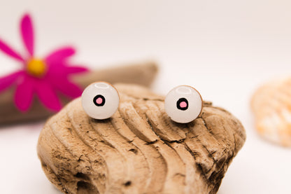 Handpainted 'Pink Dot' Wooden Earrings