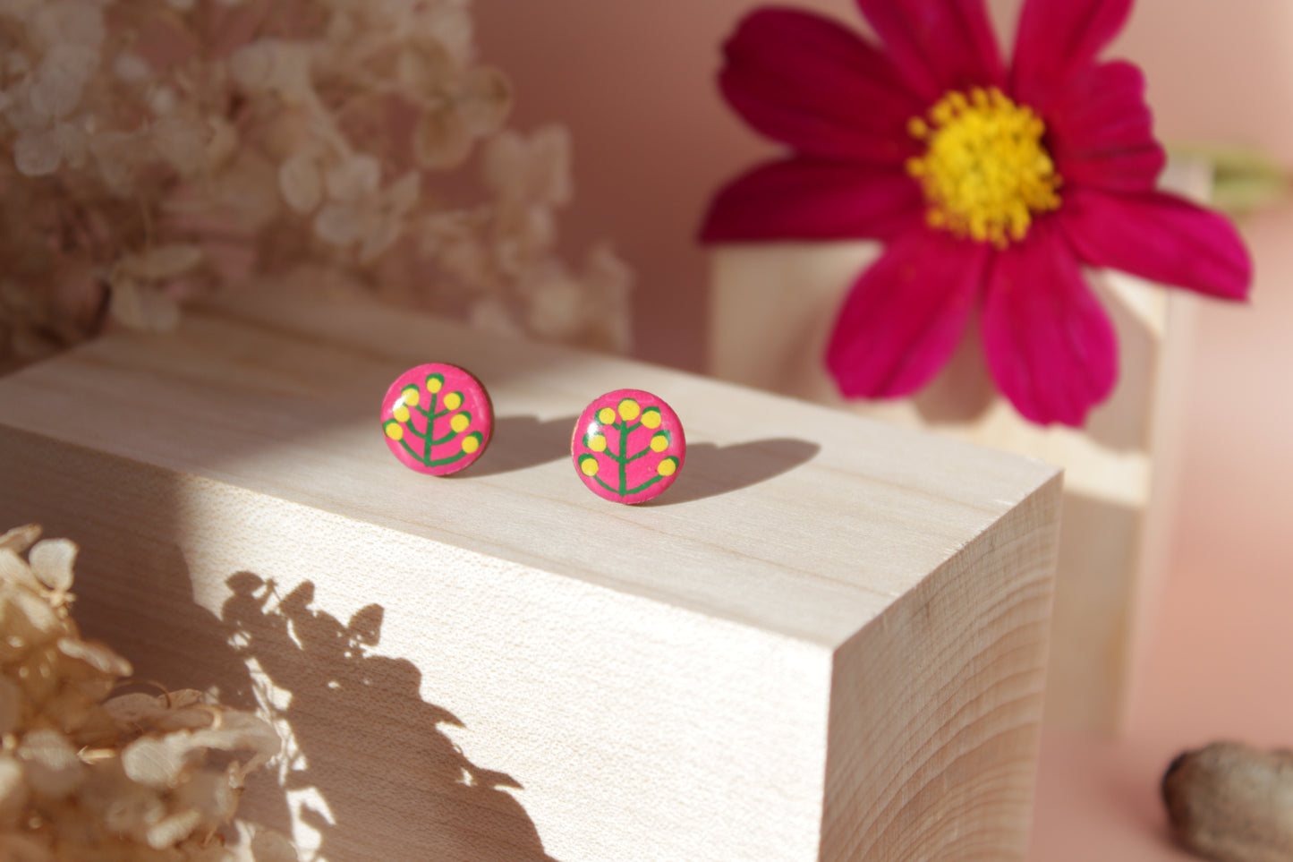 Handpainted 'Folk Flower' Wooden Earrings