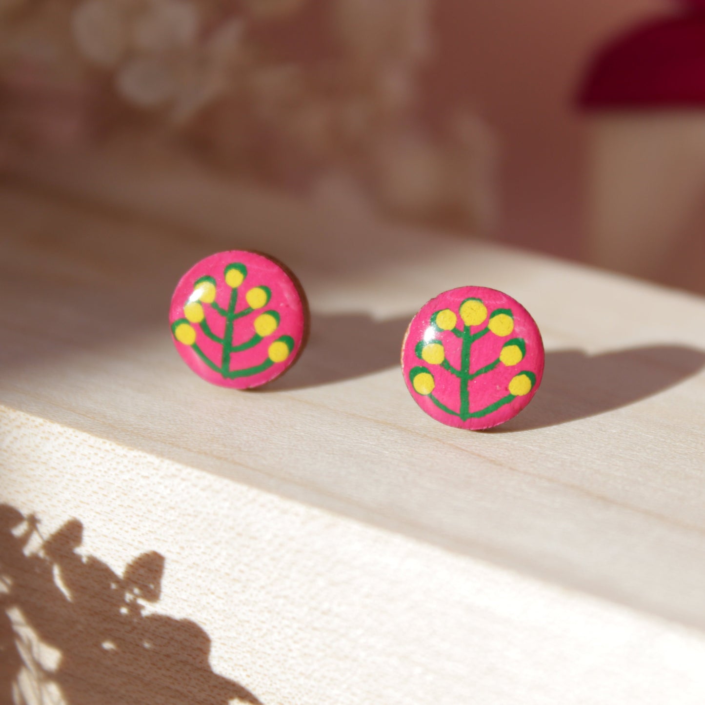 Handpainted 'Folk Flower' Wooden Earrings