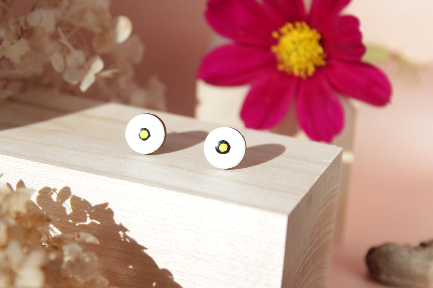 Handpainted 'Yellow Dot' Wooden Earrings