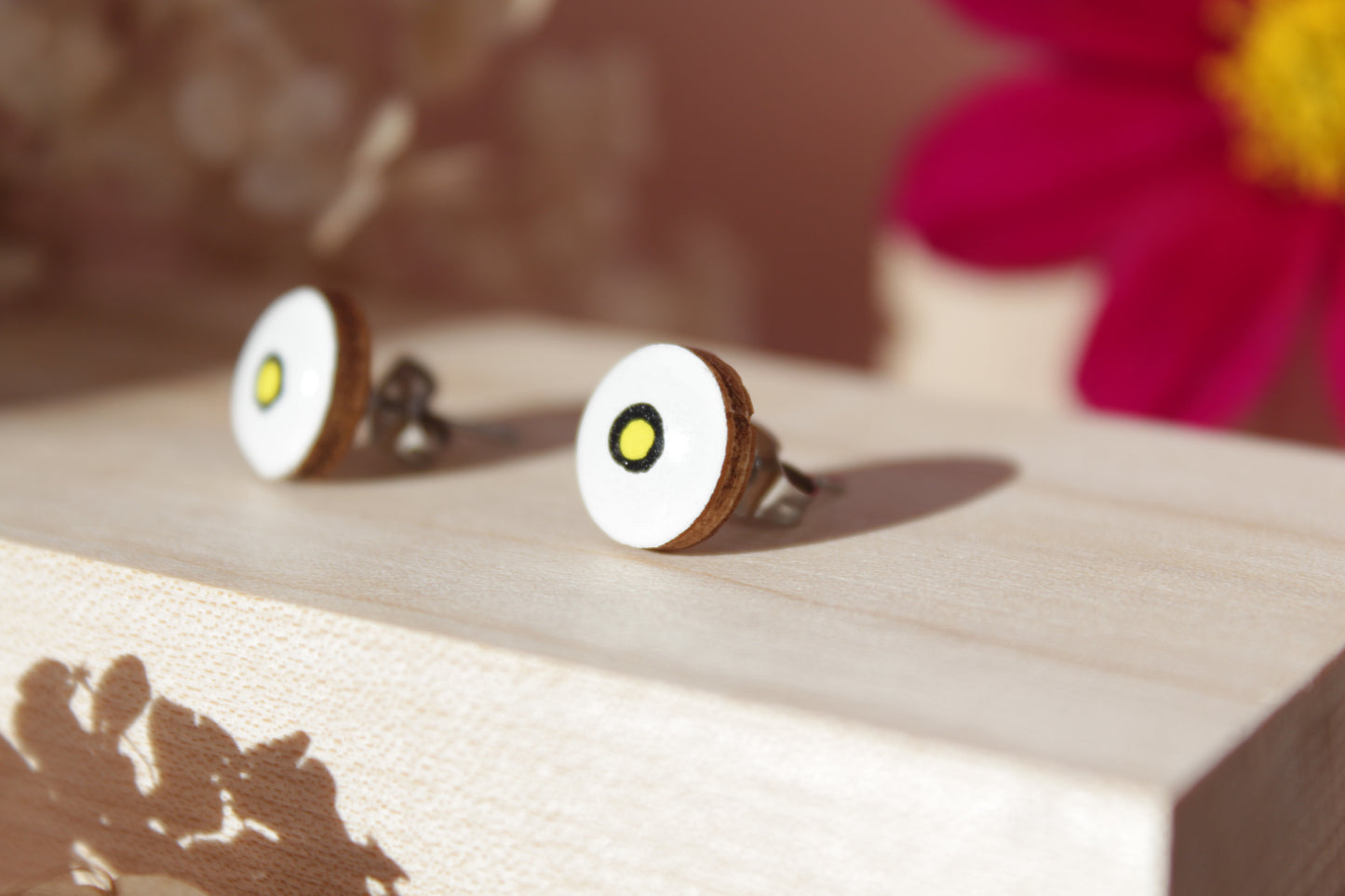 Handpainted 'Yellow Dot' Wooden Earrings