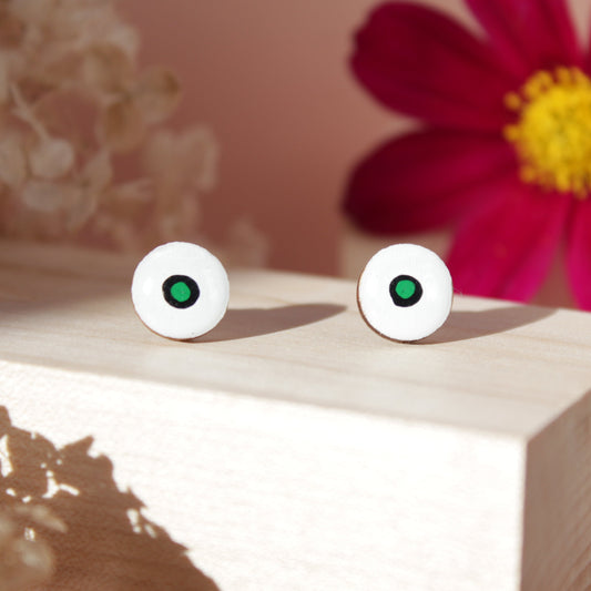 Handpainted 'Green Dot' Wooden Earrings