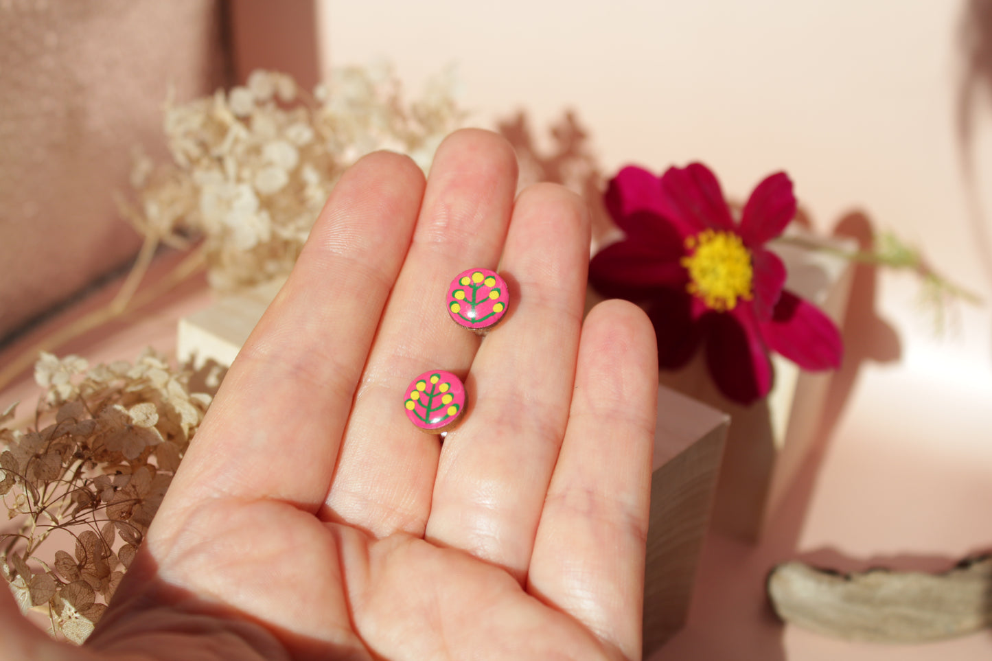 Handpainted 'Folk Flower' Wooden Earrings