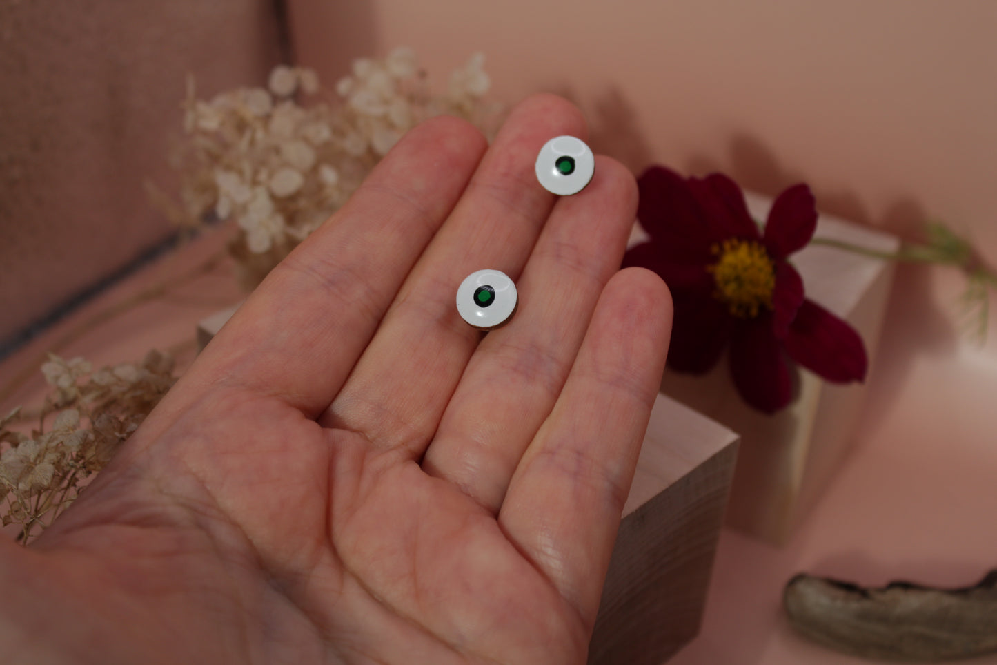 Handpainted 'Green Dot' Wooden Earrings