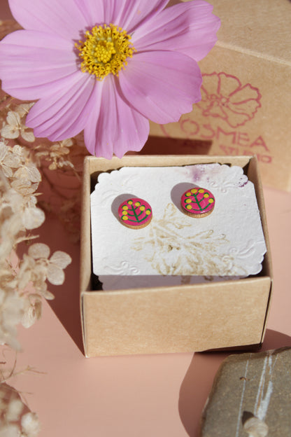 Handpainted 'Folk Flower' Wooden Earrings