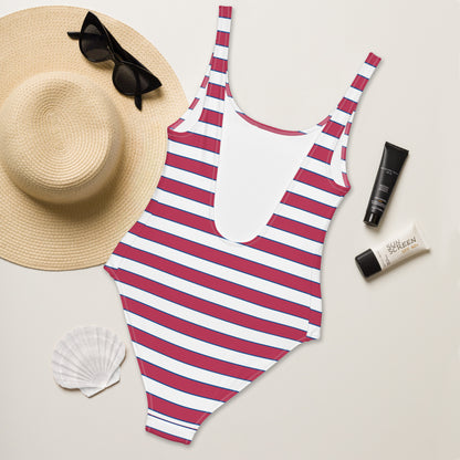 Viva Magenta And Blue Horizontal Striped One Piece Swimsuit