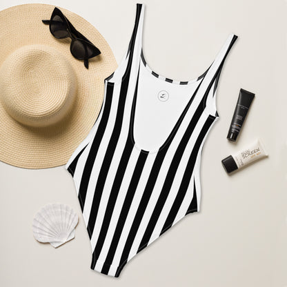 One-piece Swimsuit With Black White Stripes