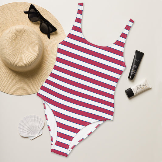 Viva Magenta And Blue Horizontal Striped One Piece Swimsuit