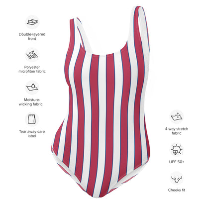 Viva Magenta And Blue Vertical  Striped One Piece Swimsuit