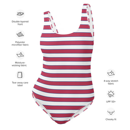 Viva Magenta And Blue Horizontal Striped One Piece Swimsuit