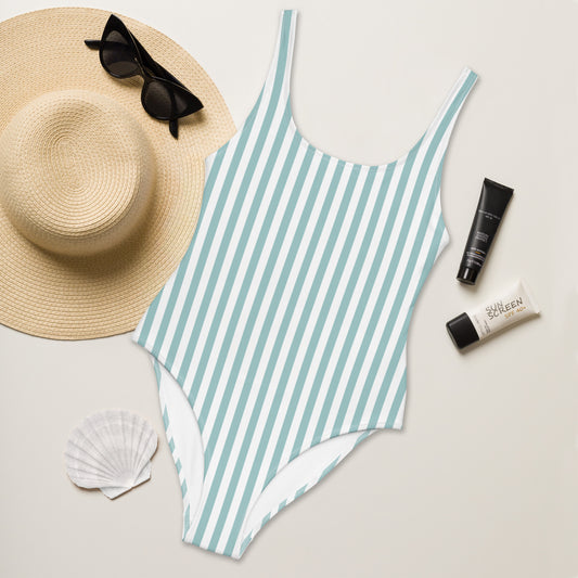 Eggshell Blue One Piece Striped Swimsuit