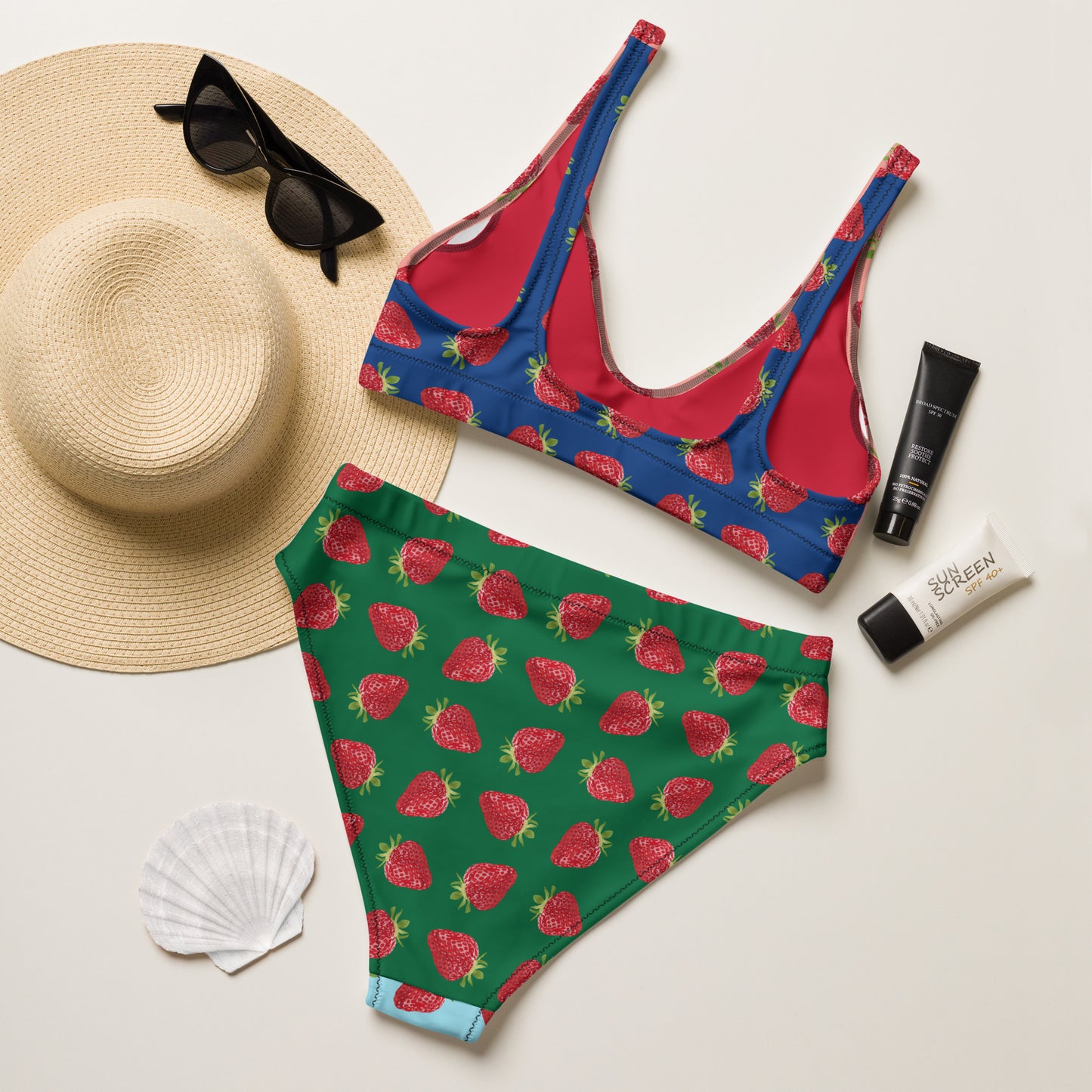 Colourful Strawberry Recycled High-waisted Bikini From The Tasty Line