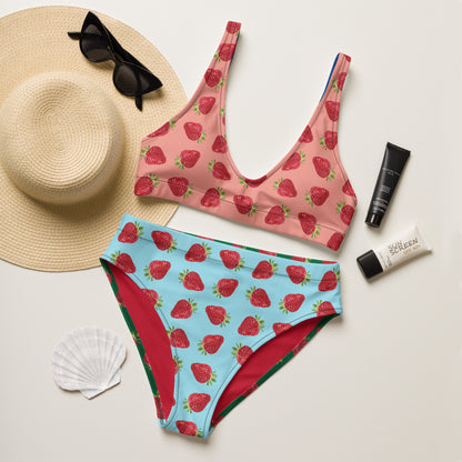 Colourful Strawberry Recycled High-waisted Bikini From The Tasty Line