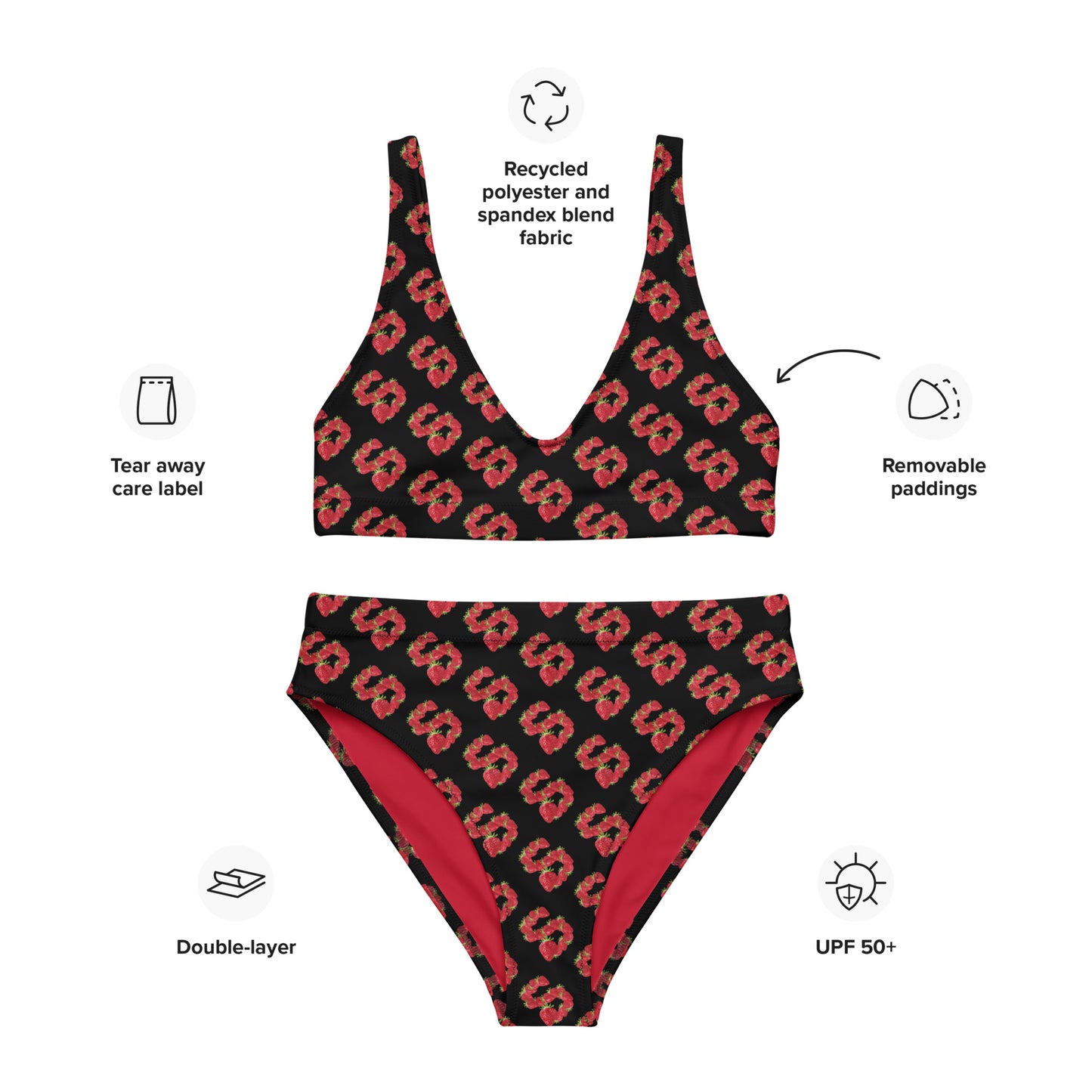 S for Strawberries Recycled high-waisted bikini